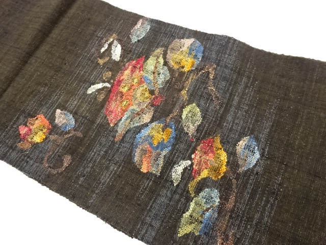 JAPANESE NAGOYA OBI / TSUMUGI / PULP CLOTH / WOVEN FLOWER